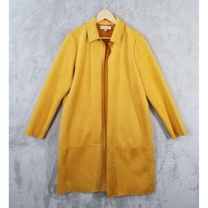 Philosophy Jacket Women M Gold Faux Leather Longline Minimalist Overcoat Pockets